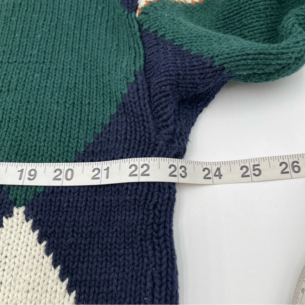 Vintage New River Co 90s Sweater Mens XL X-Large Blue Green Argyle Knit Chunky